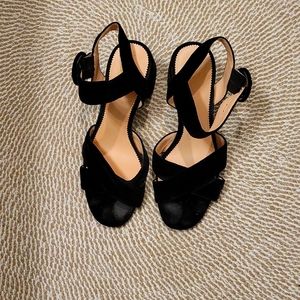 J Crew Black Velvet Block Heel Sandals